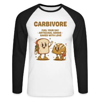 Pain au levain à la pâte Carbivore Alimente votre journée - T-shirt baseball manches longues Homme - blanc/noir - Devant - Nik (191cm)
