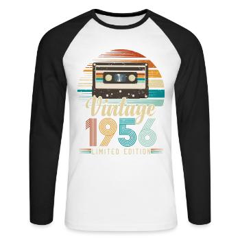 70-jähriges Jubiläum 1956 Geburtstagsgeschenk - Unisex Baseballshirt langarm - Weiß/Schwarz - Vorne - Nik (191cm)