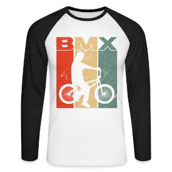 BMX Vintage Vélo Freestyle Rider Bike Cadeau - T-shirt baseball manches longues Homme - blanc/noir - Devant - Nik (191cm)