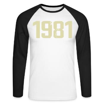 Jubiläum 1981 - Unisex Baseballshirt langarm - Weiß/Schwarz - Vorne - Nik (191cm)