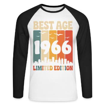 1966 anniversaire rétro 1966 vintage 1966 - T-shirt baseball manches longues Homme - blanc/noir - Devant - Nik (191cm)