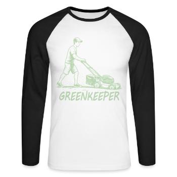 GREENKEEPER Leidenschaft Rasenpflege Garten - Unisex Baseballshirt langarm - Weiß/Schwarz - Vorne - Nik (191cm)
