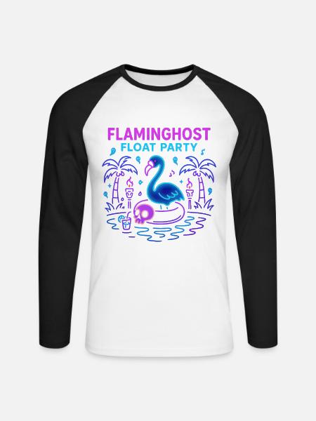 Flaminghost Float Party Halloween Pool - Unisex Baseballshirt langarm - Weiß/Schwarz