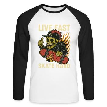 Live Quick Skate Hard Skull - Unisex Long Sleeve Baseball T-Shirt - white/black - Front - Nik (191cm)