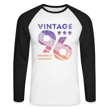 Vintage 1996 - Unisex Baseballshirt langarm - Weiß/Schwarz - Vorne - Nik (191cm)