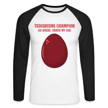 Tsougrisma-Champion Lustiges griechisches Ostern - Unisex Baseballshirt langarm - Weiß/Schwarz - Vorne - Nik (191cm)