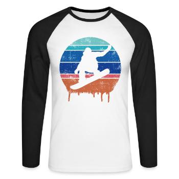 Snowboard Retro - Unisex Baseballshirt langarm - Weiß/Schwarz - Vorne - Nik (191cm)