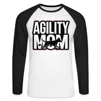 Maman Agility – Maman des Chiens de sport canin - T-shirt baseball manches longues Homme - blanc/noir - Devant - Nik (191cm)