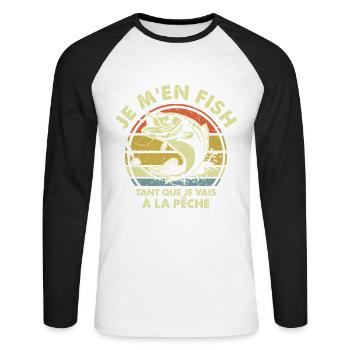 Je M’en Fish Totalement Humour Pêcheur - T-shirt baseball manches longues Homme - blanc/noir - Devant - Nik (191cm)