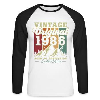 Original 1986 Vintage Vintage Birthday Retro - T-shirt baseball manches longues Homme - blanc/noir - Devant - Nik (191cm)