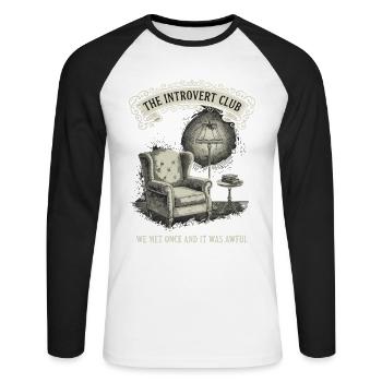 Introvert Club Lustig - Unisex Baseballshirt langarm - Weiß/Schwarz - Vorne - Nik (191cm)