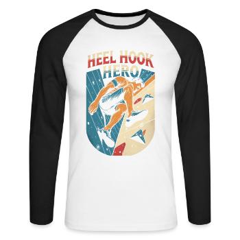 Indoor Klettern Indoorklettern Heel Hook Hero - Unisex Baseballshirt langarm - Weiß/Schwarz - Vorne - Nik (191cm)