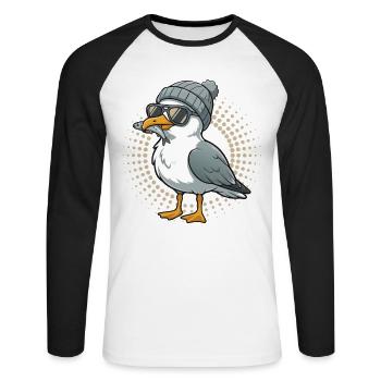 Moin seagull bird with cap and fish in mouth seagulls - Unisex Long Sleeve Baseball T-Shirt - white/black - Front - Nik (191cm)