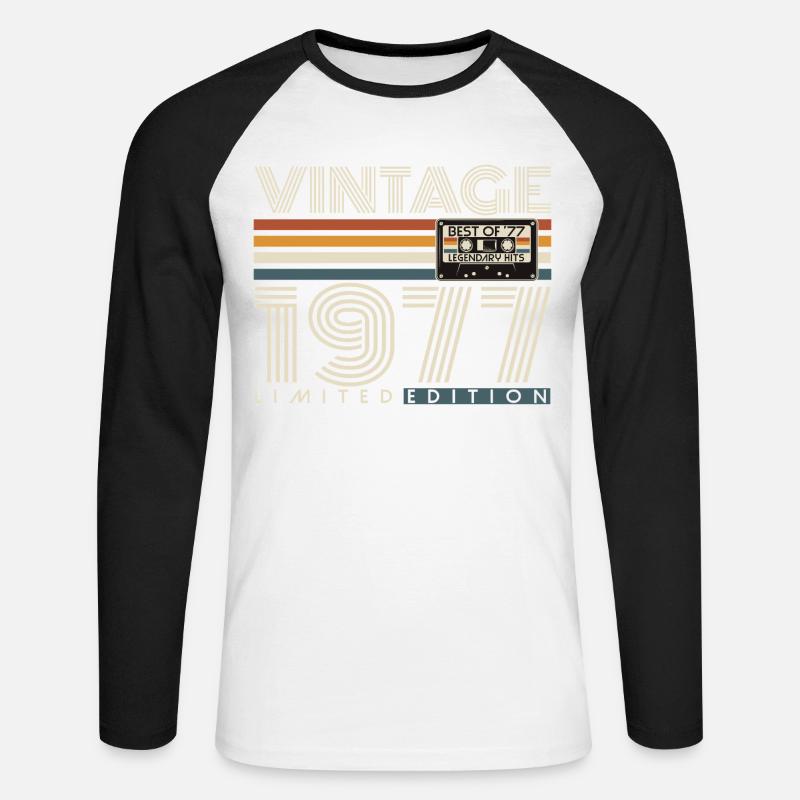 1977 Vintage Vintage Retro Regalo di Compleanno - Maglia da baseball a manica lunga da uomo - bianco/nero