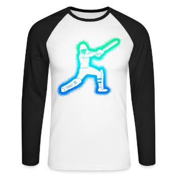 Cricket Herren Kinder Jungen Cricketspieler - Unisex Baseballshirt langarm - Weiß/Schwarz - Vorne - Nik (191cm)
