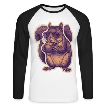 Squirrel with sunglasses nibbling hazelnut - Unisex Long Sleeve Baseball T-Shirt - white/black - Front - Nik (191cm)