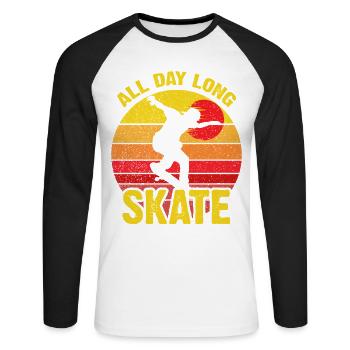 Ganztägiger Skate Retro Sunset - Unisex Baseballshirt langarm - Weiß/Schwarz - Vorne - Nik (191cm)