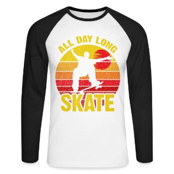 Coucher de soleil rétro de skate toute la journée - T-shirt baseball manches longues Homme - blanc/noir - Devant - Nik (191cm)