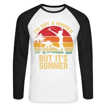 Ich bin kein Läufer, aber es ist Sommer - Unisex Baseballshirt langarm - Weiß/Schwarz - Vorne - Nik (191cm)
