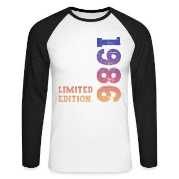 1986 Limited Edition Geburtstag - Unisex Baseballshirt langarm - Weiß/Schwarz - Vorne - Nik (191cm)