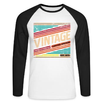 Millésime 1970 - T-shirt baseball manches longues Homme - blanc/noir - Devant - Nik (191cm)