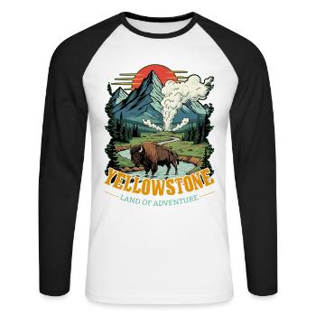 Land des Abenteuers Yellowstone Nationalpark - Unisex Baseballshirt langarm - Weiß/Schwarz - Vorne - Nik (191cm)