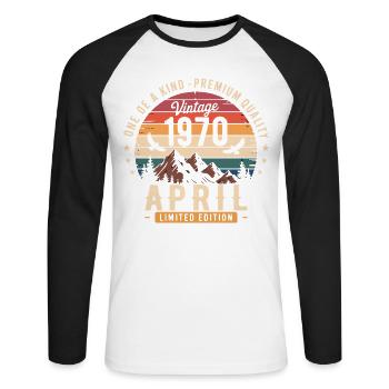 Vintage Anniversary April 1970 April 1970 - Unisex Long Sleeve Baseball T-Shirt - white/black - Front - Nik (191cm)