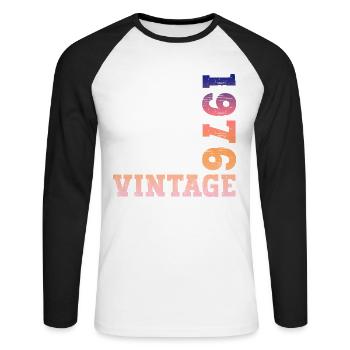 Millésime 1976 - T-shirt baseball manches longues Homme - blanc/noir - Devant - Nik (191cm)