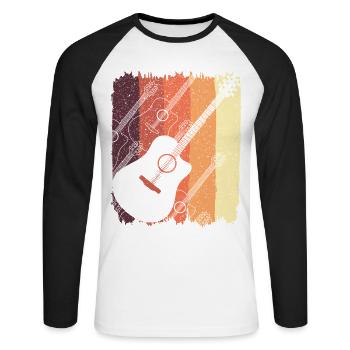 Acoustic Guitar on Sunset Stripes - Unisex Long Sleeve Baseball T-Shirt - white/black - Front - Nik (191cm)