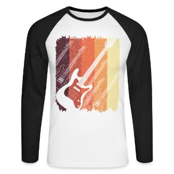 Guitare électrique rétro Sunset Stripes - T-shirt baseball manches longues Homme - blanc/noir - Devant - Nik (191cm)