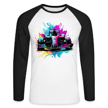 Voitures de course Voitures colorées avec des illustrations de plafond - T-shirt baseball manches longues Homme - blanc/noir - Devant - Nik (191cm)