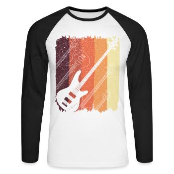Guitares Rétro Sunset Stripes - T-shirt baseball manches longues Homme - blanc/noir - Devant - Nik (191cm)
