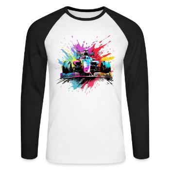 Speed Cars Racer Course Couleurs Splash Art Racing - T-shirt baseball manches longues Homme - blanc/noir - Devant - Nik (191cm)
