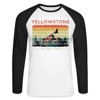Yellowstone Nationalpark Retro - Unisex Baseballshirt langarm - Weiß/Schwarz - Vorne - Nik (191cm)