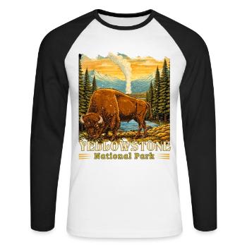 Yellowstone-Nationalpark Buffalo-Camping - Unisex Baseballshirt langarm - Weiß/Schwarz - Vorne - Nik (191cm)
