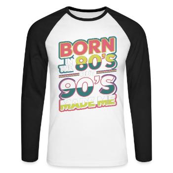 Born in the 80s But 90s Made Me Retro - Unisex Long Sleeve Baseball T-Shirt - white/black - Front - Nik (191cm)