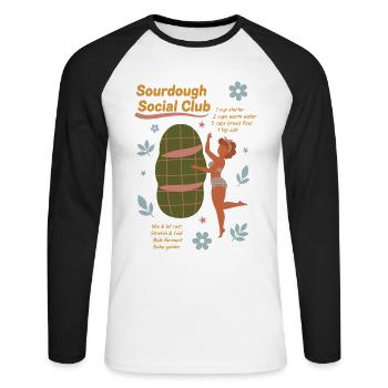 Sourdough Social Club Bread Baking Baker - Unisex Long Sleeve Baseball T-Shirt - white/black - Front - Nik (191cm)
