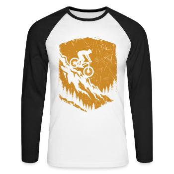 Mountainbike Shirt für Downhill Biker - Unisex Baseballshirt langarm - Weiß/Schwarz - Vorne - Nik (191cm)
