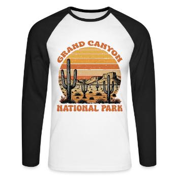 Grand Canyon Nationalpark Retro - Unisex Baseballshirt langarm - Weiß/Schwarz - Vorne - Nik (191cm)