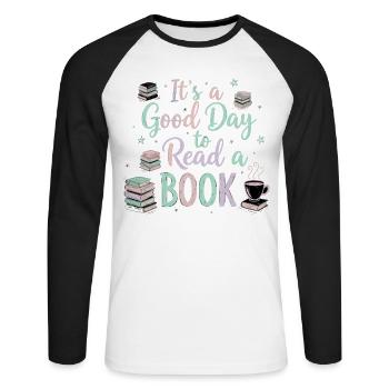 Bonjour Lire le livre - T-shirt baseball manches longues Homme - blanc/noir - Devant - Nik (191cm)
