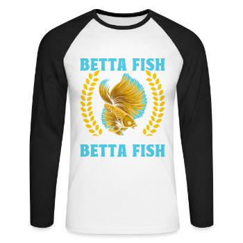 Propriétaire de poisson betta Aquariophile Poisson siamois - T-shirt baseball manches longues Homme - blanc/noir - Devant - Nik (191cm)