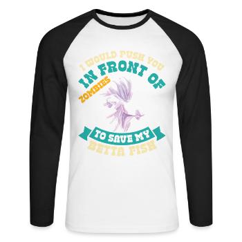 Aquarium Poissonnier Siamois Propriétaire de Poissons Combattants - T-shirt baseball manches longues Homme - blanc/noir - Devant - Nik (191cm)