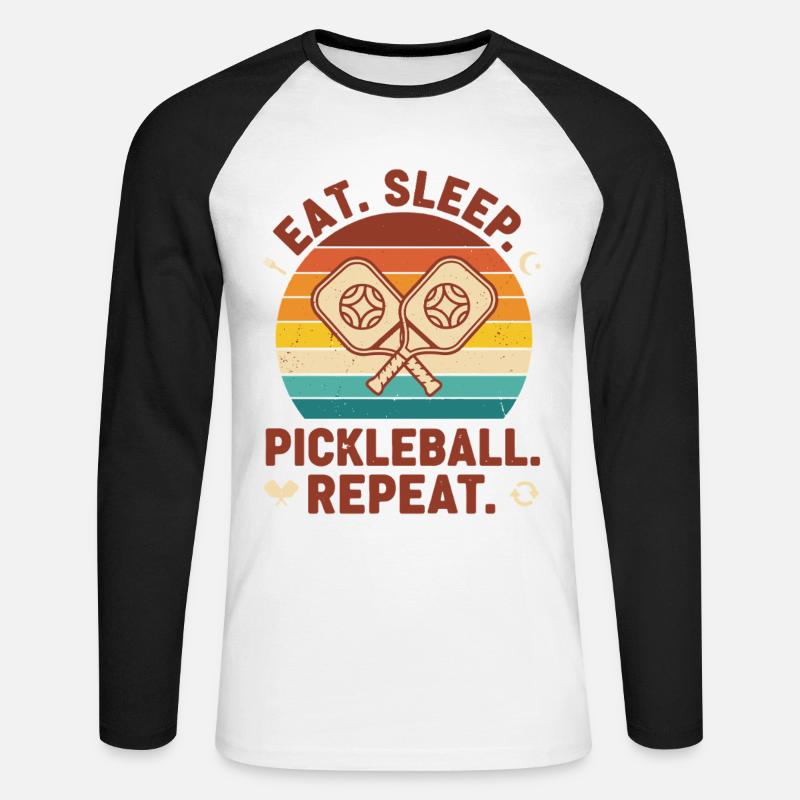 Pickleball Mangia Dorme Pickleball Ripeti Divertente - Maglia da baseball a manica lunga da uomo - bianco/nero