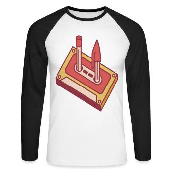 80's & 90's Retro Party Costume Cassette - Unisex Long Sleeve Baseball T-Shirt - white/black - Front - Nik (191cm)