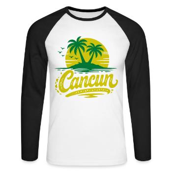 Cancun Retro Palm Trees Holiday Souvenir - Unisex Long Sleeve Baseball T-Shirt - white/black - Front - Nik (191cm)