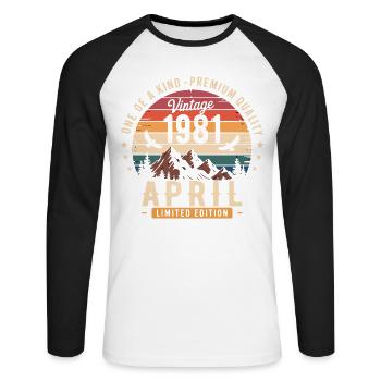 Millésime Anniversaire Avril 1981 April 1981 - T-shirt baseball manches longues Homme - blanc/noir - Devant - Nik (191cm)
