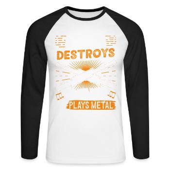  Piccolo Playing Metal Instrument Orchestra - Unisex Long Sleeve Baseball T-Shirt - white/black - Front - Nik (191cm)