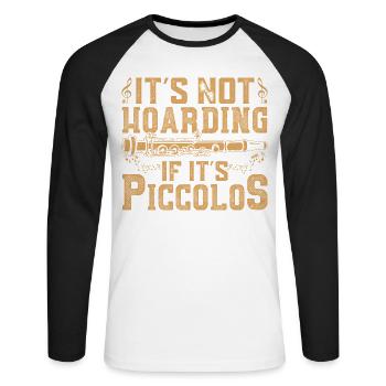  Piccolo Player Marching Band Orchestra Instrument - Unisex Long Sleeve Baseball T-Shirt - white/black - Front - Nik (191cm)
