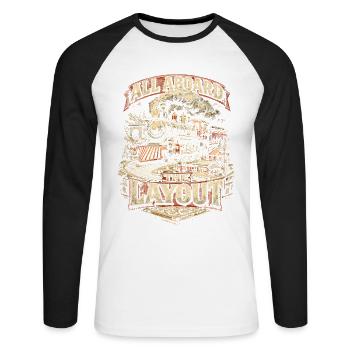 Chemin de fer miniature Tout à bord de la configuration - T-shirt baseball manches longues Homme - blanc/noir - Devant - Nik (191cm)