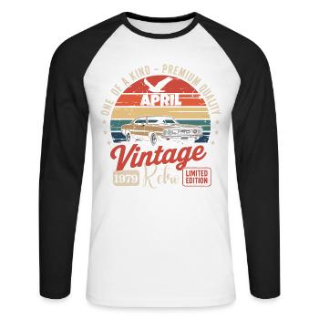 47 Jahre April 1979 Vintage Retro-Geschenk-Jubiläum - Unisex Baseballshirt langarm - Weiß/Schwarz - Vorne - Nik (191cm)